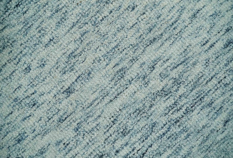 Custom Made Ivory and Blue Abstract Hand Tufted Wool Area Rug
