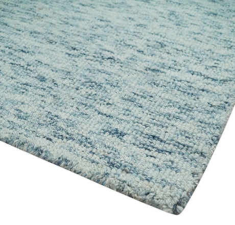 Custom Made Ivory and Blue Abstract Hand Tufted Wool Area Rug