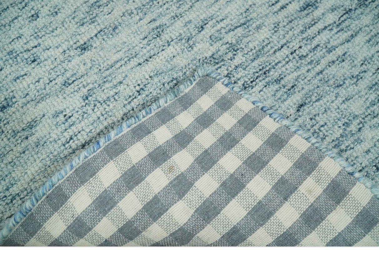 Custom Made Ivory and Blue Abstract Hand Tufted Wool Area Rug