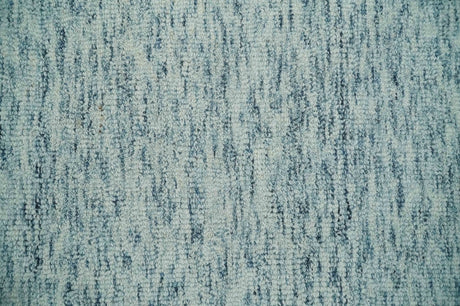 Custom Made Ivory and Blue Abstract Hand Tufted Wool Area Rug