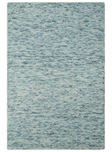 Custom Made Ivory and Blue Abstract Hand Tufted Wool Area Rug