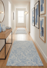 Custom Made Ivory and Blue Modern Geometric Hand Tufted Natural Wool Area Rug