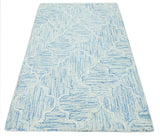 Custom Made Ivory and Blue Modern Geometric Hand Tufted Natural Wool Area Rug