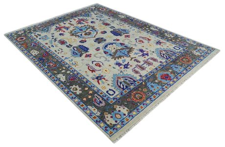 Custom Made Ivory and Gray Hand knotted Traditional Oushak wool Area Rug