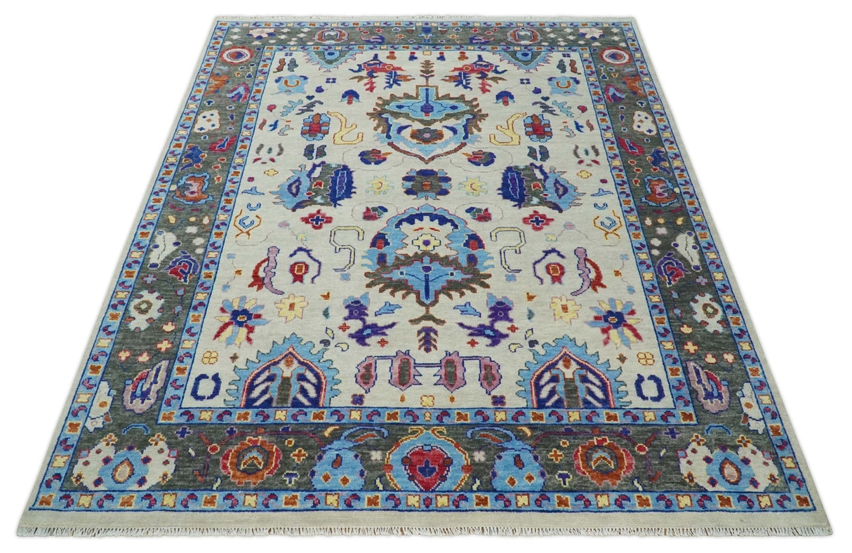 Custom Made Ivory and Gray Hand knotted Traditional Oushak wool Area Rug