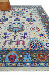 Custom Made Ivory and Gray Hand knotted Traditional Oushak wool Area Rug