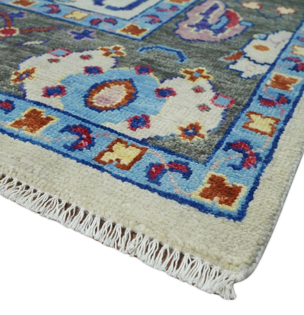 Custom Made Ivory and Gray Hand knotted Traditional Oushak wool Area Rug