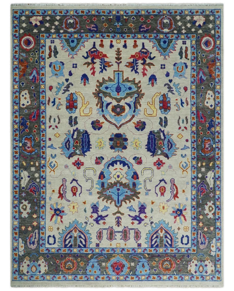 Custom Made Ivory and Gray Hand knotted Traditional Oushak wool Area Rug