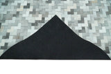 Custom Made Ivory and Gray Modern Geometrical Leather Rug