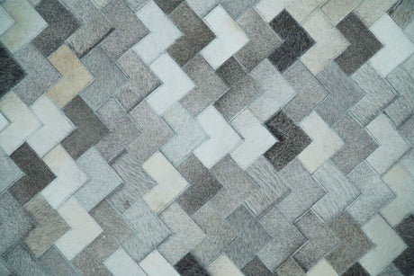 Custom Made Ivory and Gray Modern Geometrical Leather Rug