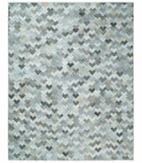 Custom Made Ivory and Gray Modern Geometrical Leather Rug
