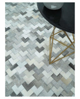 Custom Made Ivory and Gray Modern Geometrical Leather Rug