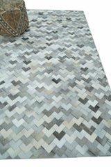 Custom Made Ivory and Gray Modern Geometrical Leather Rug