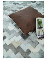 Custom Made Ivory and Gray Modern Geometrical Leather Rug