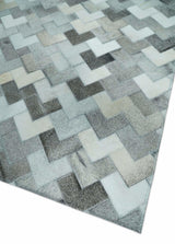 Custom Made Ivory and Gray Modern Geometrical Leather Rug