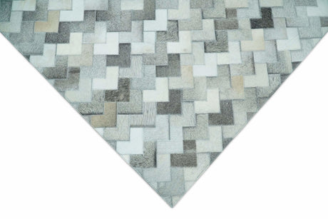 Custom Made Ivory and Gray Modern Geometrical Leather Rug