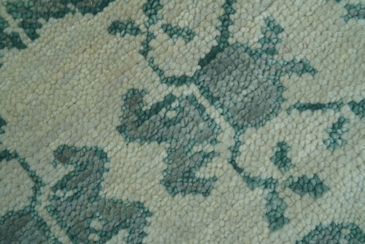 Custom Made Ivory And Gray Turkish Khotan Design Hand Knotted Wool Rug