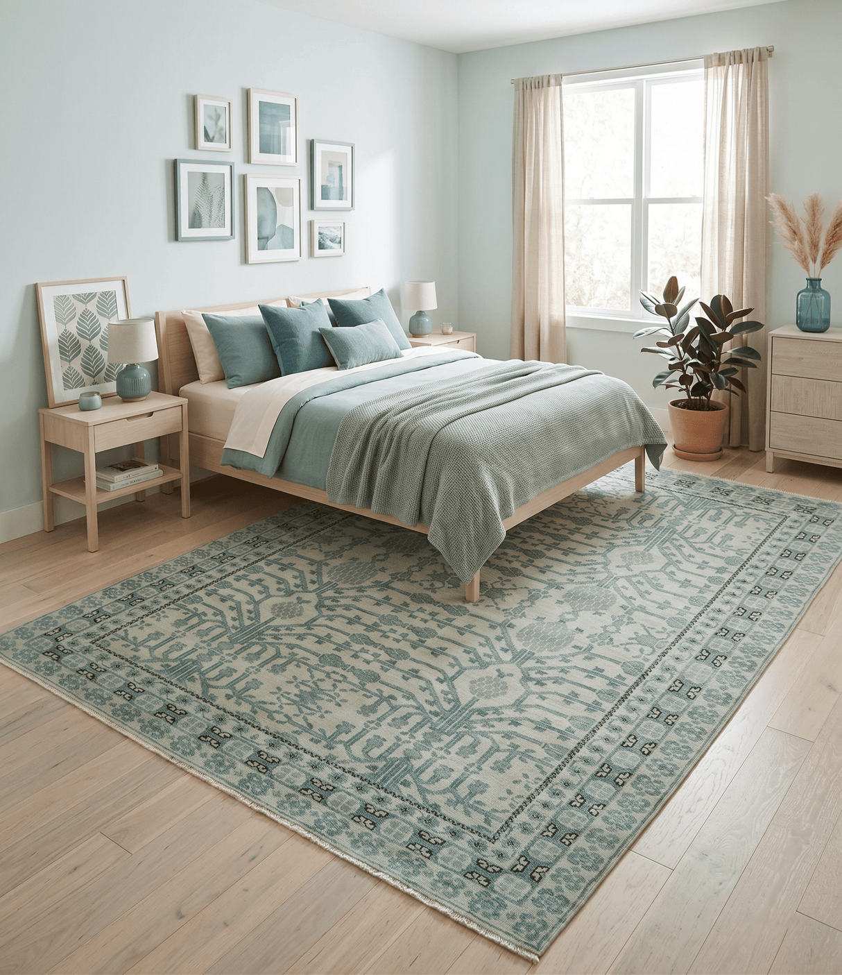 Custom Made Ivory And Gray Turkish Khotan Design Hand Knotted Wool Rug