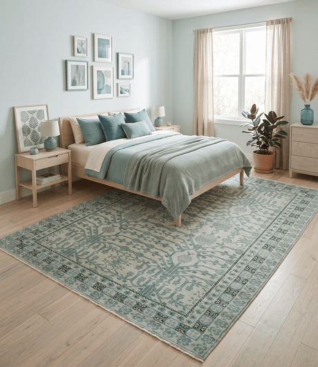 Custom Made Ivory And Gray Turkish Khotan Design Hand Knotted Wool Rug