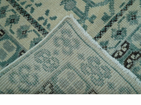 Custom Made Ivory And Gray Turkish Khotan Design Hand Knotted Wool Rug