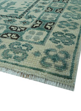 Custom Made Ivory And Gray Turkish Khotan Design Hand Knotted Wool Rug