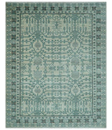 Custom Made Ivory And Gray Turkish Khotan Design Hand Knotted Wool Rug