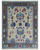 Custom Made Ivory and Gray Vibrant Colorful Hand knotted Traditional Oushak wool Area Rug