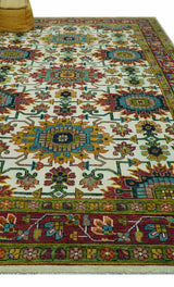 Custom Made Ivory And Maroon Traditional Floral Motifs Design Hand Knotted Wool Rug