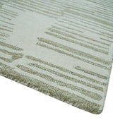 Custom Made Ivory and Olive Modern Design Hand Tufted Wool Rug