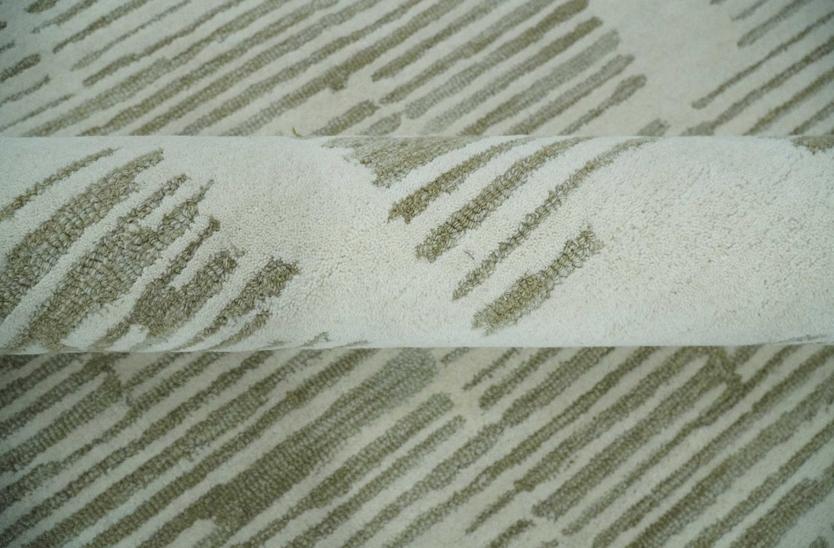 Custom Made Ivory and Olive Modern Design Hand Tufted Wool Rug