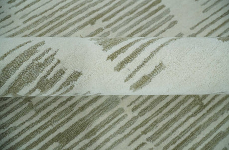 Custom Made Ivory and Olive Modern Design Hand Tufted Wool Rug