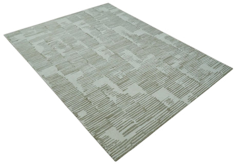 Custom Made Ivory and Olive Modern Design Hand Tufted Wool Rug