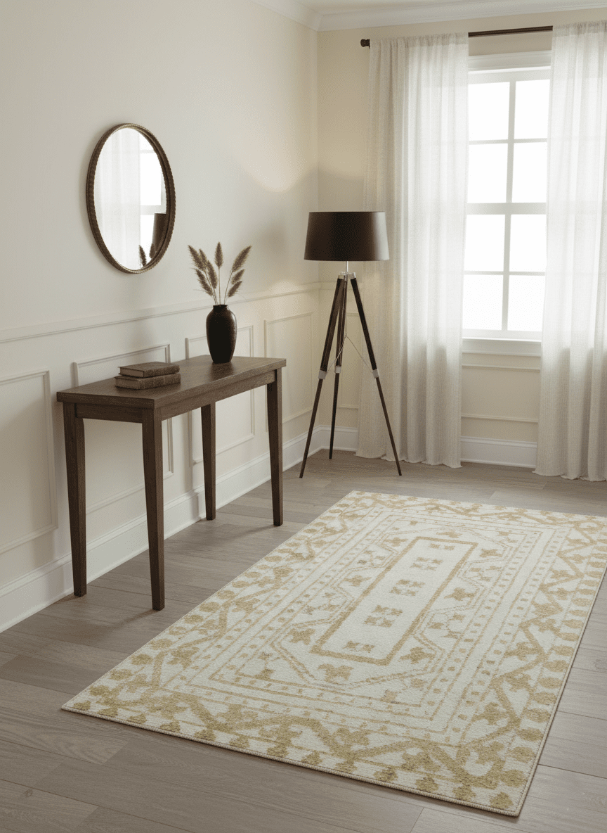 Custom Made Ivory and Olive Traditional Hand Knotted wool Area Rug
