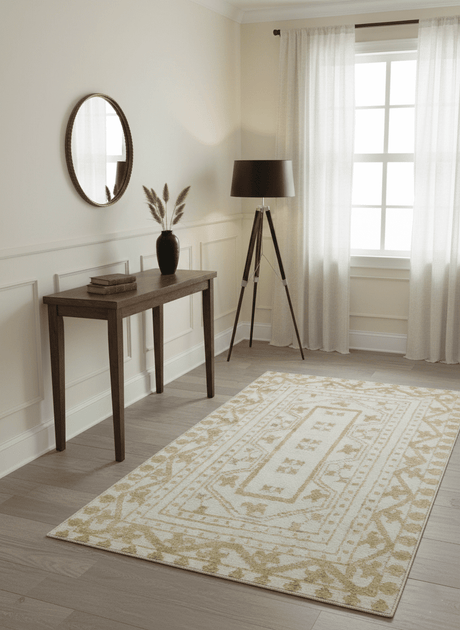 Custom Made Ivory and Olive Traditional Hand Knotted wool Area Rug