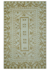 Custom Made Ivory and Olive Traditional Hand Knotted wool Area Rug