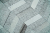 Custom Made Ivory and Silver Geometrical Handmade Leather Rug