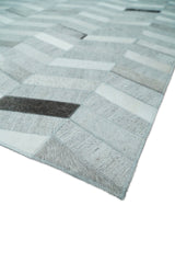 Custom Made Ivory and Silver Geometrical Handmade Leather Rug
