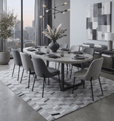 Custom Made Ivory and Silver Geometrical Handmade Leather Rug