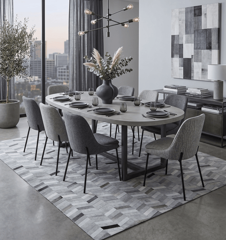 Custom Made Ivory and Silver Geometrical Handmade Leather Rug