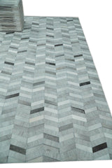 Custom Made Ivory and Silver Geometrical Handmade Leather Rug