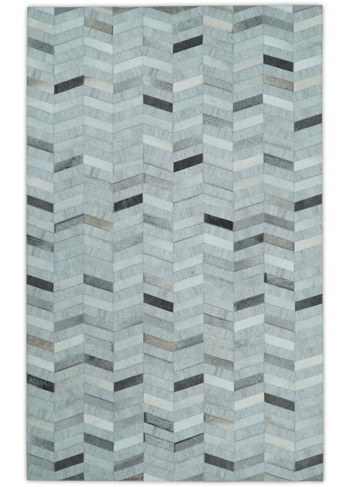 Custom Made Ivory and Silver Geometrical Handmade Leather Rug