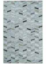 Custom Made Ivory and Silver Geometrical Handmade Leather Rug