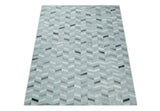 Custom Made Ivory and Silver Geometrical Handmade Leather Rug