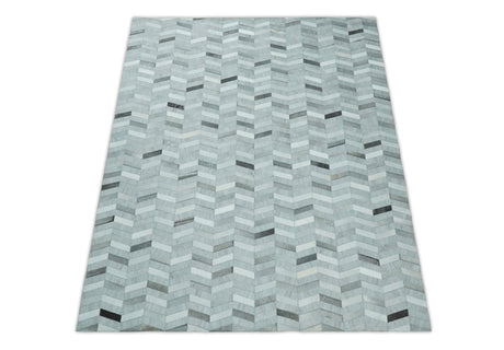 Custom Made Ivory and Silver Geometrical Handmade Leather Rug