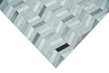 Custom Made Ivory and Silver Geometrical Handmade Leather Rug