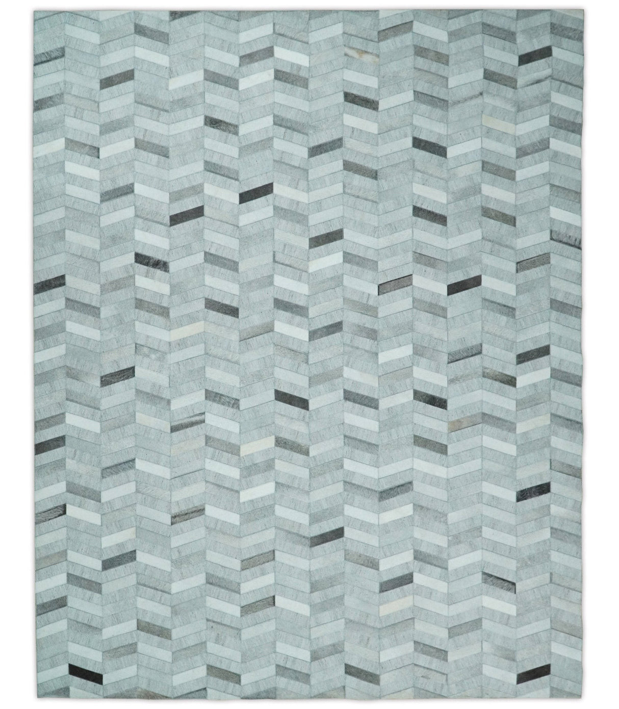 Custom Made Ivory and Silver Geometrical Handmade Leather Rug