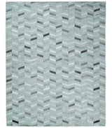 Custom Made Ivory and Silver Geometrical Handmade Leather Rug