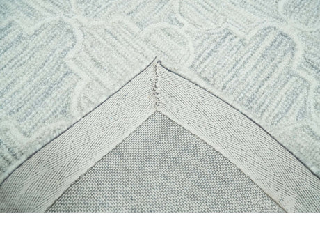 Custom Made Ivory and Silver Modern Geometric Hand Tufted Natural Wool Area Rug