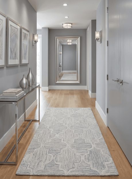 Custom Made Ivory and Silver Modern Geometric Hand Tufted Wool Area Rug
