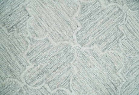 Custom Made Ivory and Silver Modern Geometric Hand Tufted Wool Area Rug